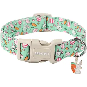 ARING PET Easter Dog Collar - Cute Rabbit & Carrot Print with Easter Eggs, Adjustable Puppy Collar with Quick Release Buckle for Small to Large Dogs Girl Boy