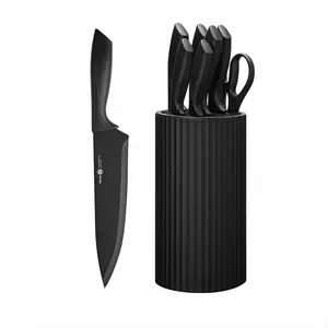Knife Set,  8-Piece Kitchen Knife Set for Chef, Sharp Knife Set with Universal Knife Block, Anti-Rust Kitchen Knife Block Set,  (Black) Stainless Steel Cutting summerwins