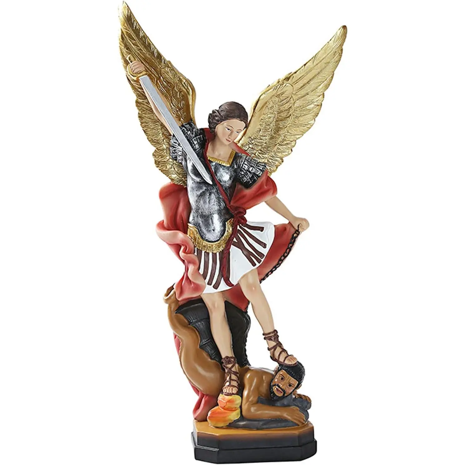 8.7 inch St Michael Statue, Archangel Michael Statue, San Miguel Arcangel Statue,Michael Archangel Defeated Lucifer Tramples Demon Statue, Religious Collectible Angel Sculpture