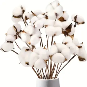 10pcs Artificial Cotton Dried Flowers for Home Decoration, Plastic Faux Flowers, Realistic Faux Cotton Stems for Vases, DIY Floral Arrangements for Weddings & Parties