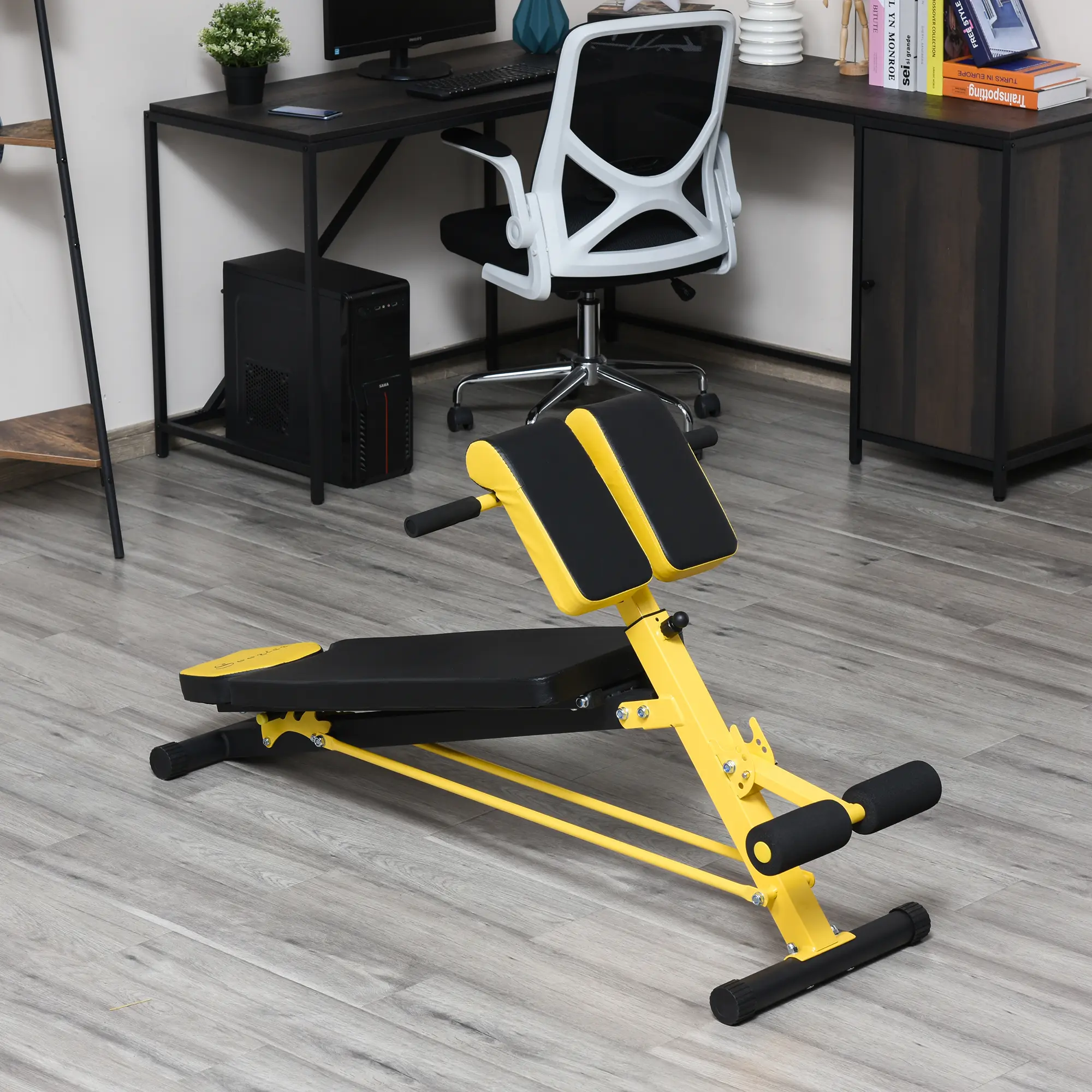 Adjustable Hyper-Extension Dumbbell Weight Bench, Foam Leg Rack, Exercise Abs, Arms, Core Muscles, Strength Training Station for Home Gym