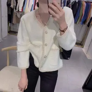White classic elegant soft fur cardigan