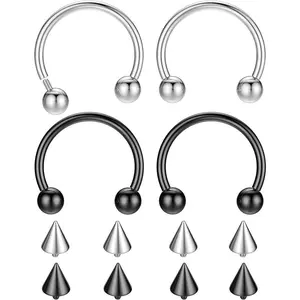 Jstyle 4 count 16G G23 Titanium Horseshoe Septum Rings Internally Threaded Nose Rings Hoop Helix Daith Cartilage Tragus Earrings Nipple Eyebrow Body Piercing Jewelry Daily