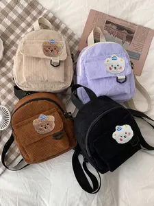 Cute Bear Pin Mini Backpack, Y2K Style Portable Solid Color Bag, Multifunctional Lightweight Casual Backpack for Men and Women