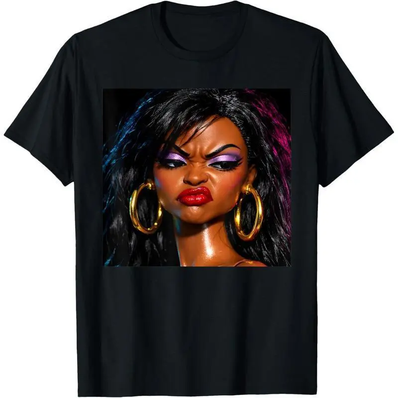 Retro Angry Disgusted Black Doll Face Meme Fun Men Women T-Shirt