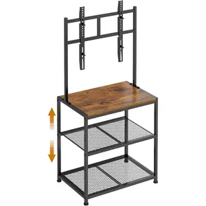 23 Inch to 50 Inch Floor Small Corner TV Stand with Storage Shelves for Living Room Bedroom, Universal Floor Television Stands with Mount, Rustic Brown Corner TV Table Desk Shelf for Small Space