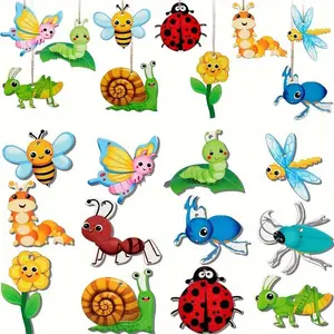 Wooden Hanging Decorations Set, Wall Hanging Ornament, Wooden Decorative Ornaments, Colorful Butterfly Bee Ladybug Designs, Perfect for Spring Summer Christmas Tree DIY Party Outdoor Decoration
