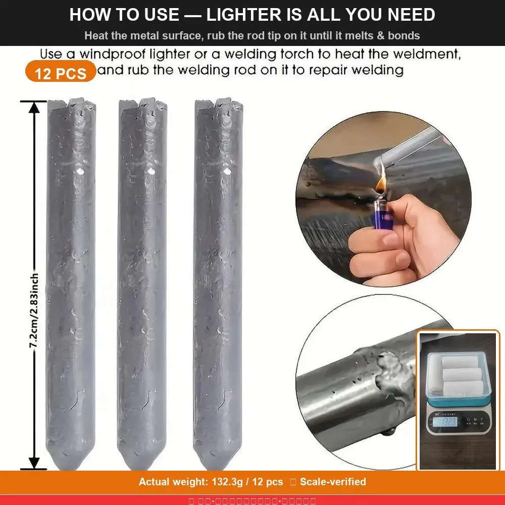 12Pcs Low Temperature Welding Rods - Easy Melt Aluminum Welding   Rod for Stainless Steel, Copper, Iron, Pipes & Water Tanks,   Powder Core Fast-Melting, No Machine Required, Welding Accessories