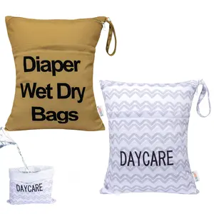 2pcs Waterproof Wet Dry Bags,Reusable with Two Zippered Pockets, clothes wet bags,Travel,Beach,Pool,Daycare,Soiled Baby Items,Yoga Gym Bag,wet bag for swimsuit LW0506A