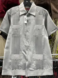 Copacabana Men's Guayabera Short Sleeve Gray Polyester