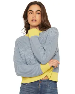 Cleo + Wolf Women's Women'S Colorblock And Stitch Sweater - Clfa25sw2-Ltbl