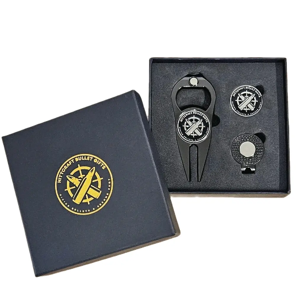 HittCraft Bullet Golf Divot Tool and Ball Marker Set - Includes Divot Tool, Two Ball Markers, and Hat Clip - Sleek Gift Box for Golfers