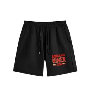 Men's Football-Themed Striped "Bang Bang Niner Gang" Tank Top-Style Shorts, Casual Streetwear with Drawstring & Elastic Waist, Breathable Sport Bottoms for Game Day & Summer Wear, Football-Themed Men's Shorts, Striped Men's Shorts