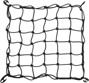 Cargo Net 3'x3' for Pickup  Bed  Stretches to 9'x9' Max,Heavy Duty Cargo Net with 5mm Latex Core Bungee Net  Durable for Pickup  Bed,Roof Racks, & More
