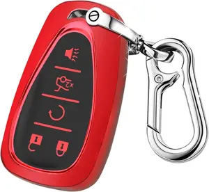 for Chevy Key Fob Cover with Keychain,Car Key Case Shell Protector for Chevrolet Equinox Malibu Camaro Traverse Blazer Cruze Volt Bolt Sonic Trax Tahoe 5 Buttons Smart Key Holder (Red)