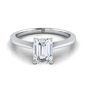 Timeless Graduated Beveled Shank Solitaire Emerald Cut Engagement Ring Setting in Platinum