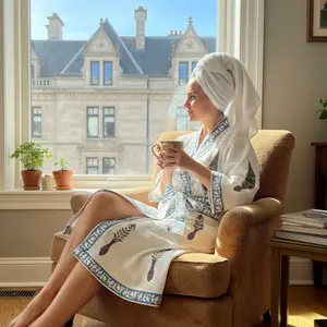 Celestial Bloom Hand Block-Printed Cotton Robe – 100% Soft Cotton | Lightweight & Breathable Loungewear