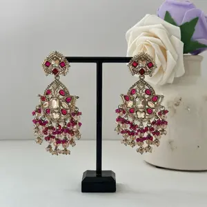 Bollywood Lightweight Earrings with Gemstone Accents and Chandelier Design