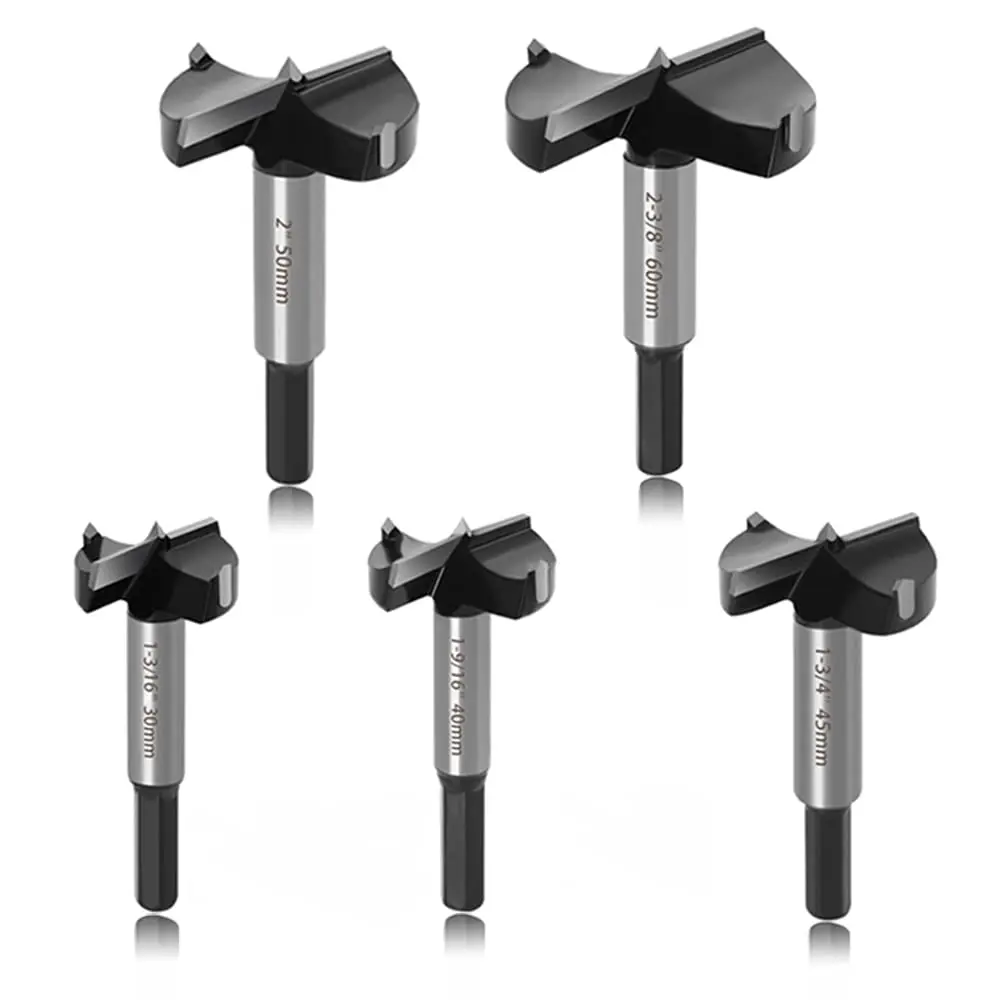 5 count Large Size Forstner Drill Bit, /16Inch to 2-3/8Inch Carbide Tipped Forstner Bit for Hard ,  Drilling Hole  Set Woodworking Hinge  Tool Kits for