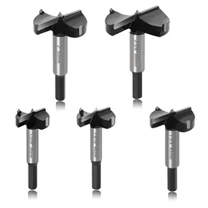5 count Large Size Forstner Drill Bit, /16Inch to 2-3/8Inch Carbide Tipped Forstner Bit for Hard ,  Drilling Hole  Set Woodworking Hinge  Tool Kits for