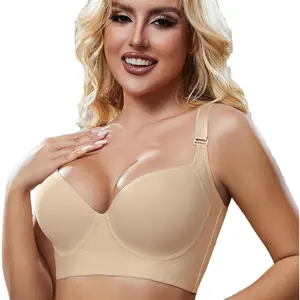 Super Push Up Bra Smoothing Back Fat Bra with Support Comfortable Seamless T Shirt Bra (34B-46DD) Womenswear Bridal Basic Beige Supportive Minimalist Wireless Padded Bra Strapless Bras