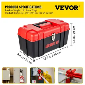 VEVOR 42 PCS Lockout Tagout Kits, Electrical Safety Loto Kit Includes Padlocks, 5 Kinds of Lockouts, Hasps, Tags Ties, Box, Lockout Safety Tools for Electrical Risk Removal in Industrial, Machinery