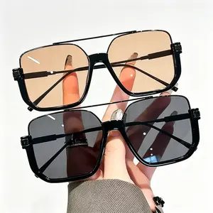 Women's Unisex 2-Pack Oversized Square Double Bridge Sunglasses Set, Y2K American Retro Style, UV Protection Lens, Ideal for Casual Outings & Everyday Wear