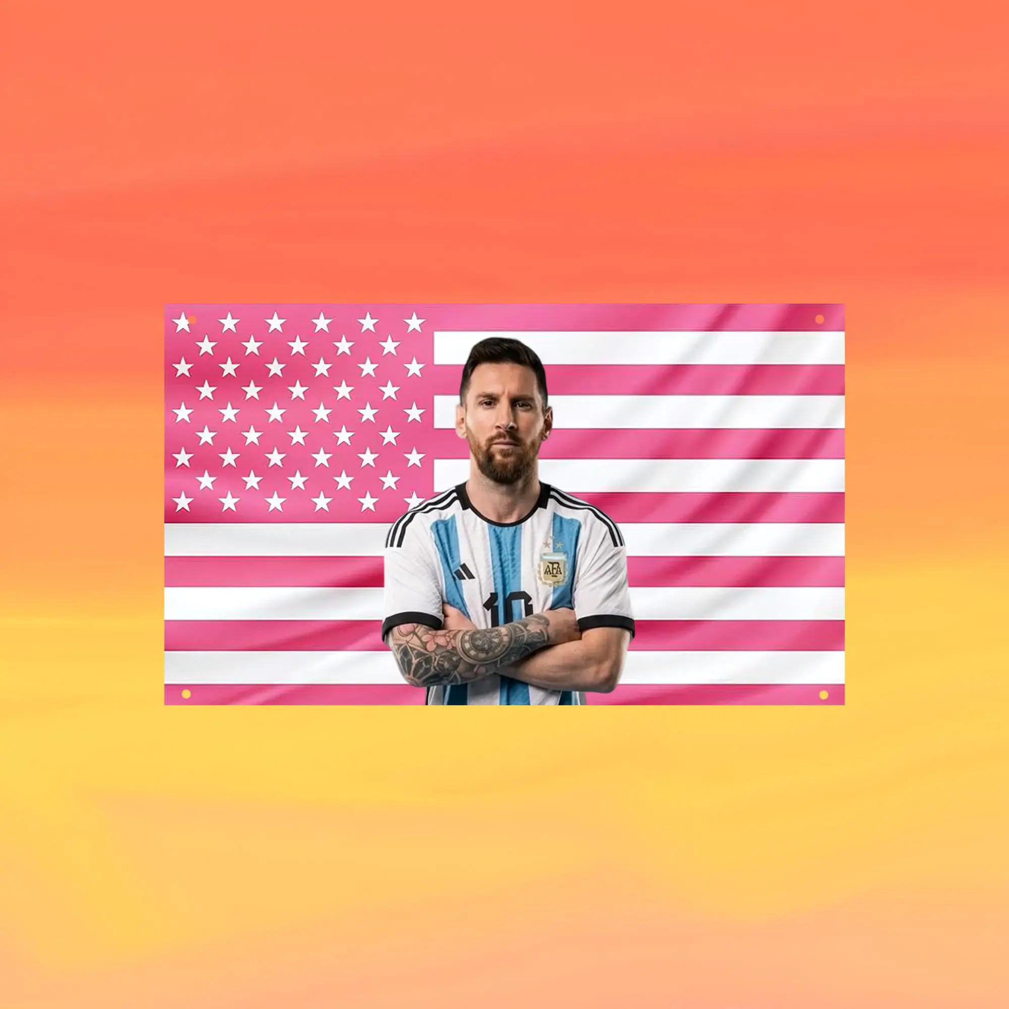 Lionel Messi American Flag Tapestry Pink USA Wall Banner, Soccer Wall Decor for Fans, Iconic Football Player Bedroom Art, Sports Room Hanging