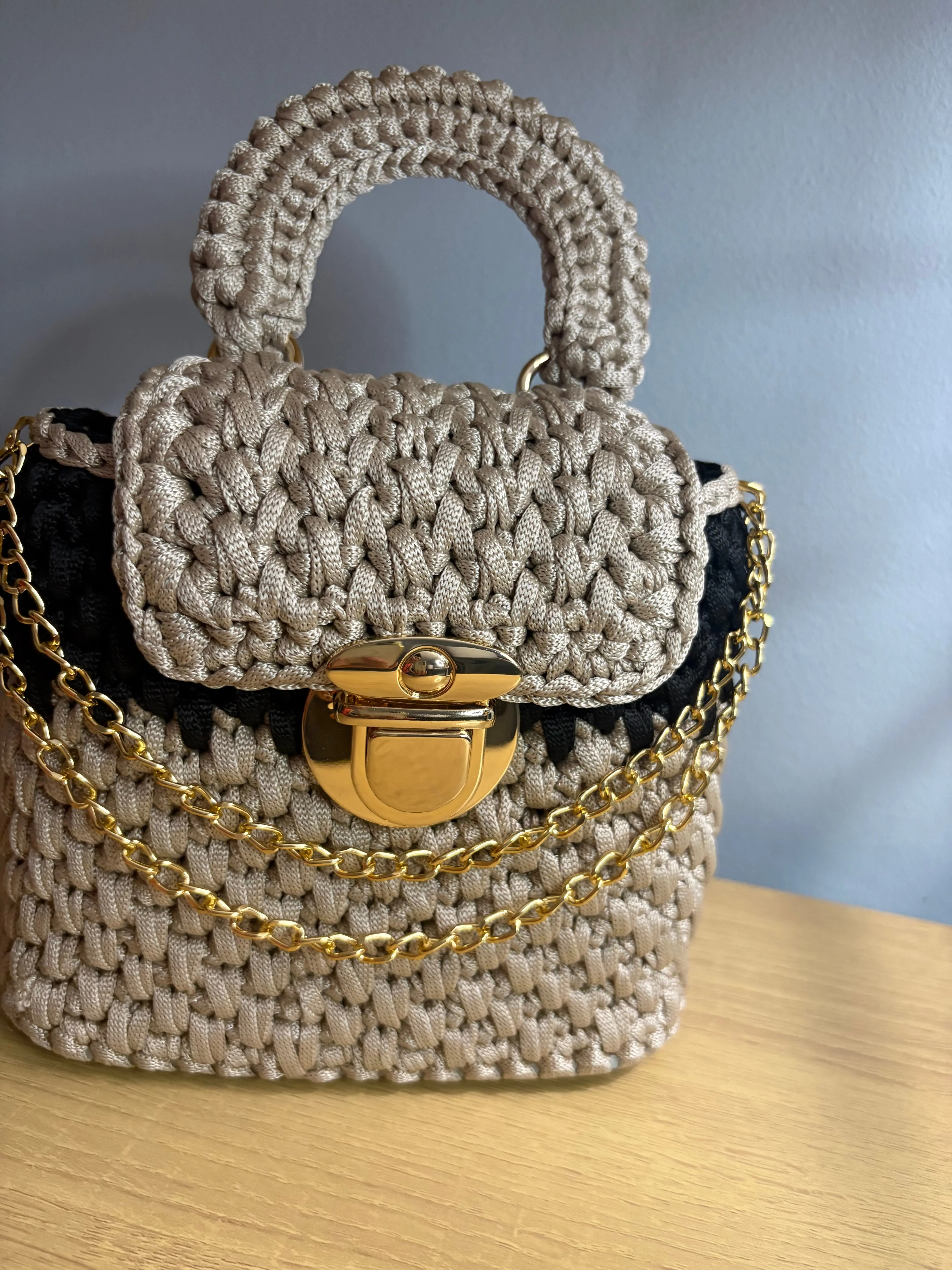 Black & Beige Clutch Handbag, Crochet Handbag,  clutch
