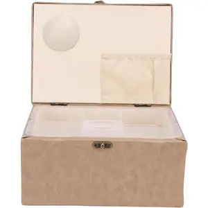 Sewing Basket, Wooden Box with Removable Tray, Large Handle, for Home Travel Office Use