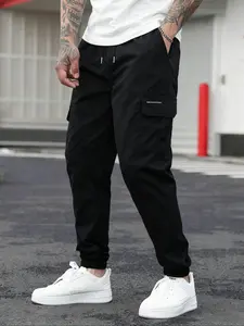 Men's Work Pants, Multi-Pocket American Style Straight Leg, Elastic Waist, Fitted Design, Suitable for Daily Wear