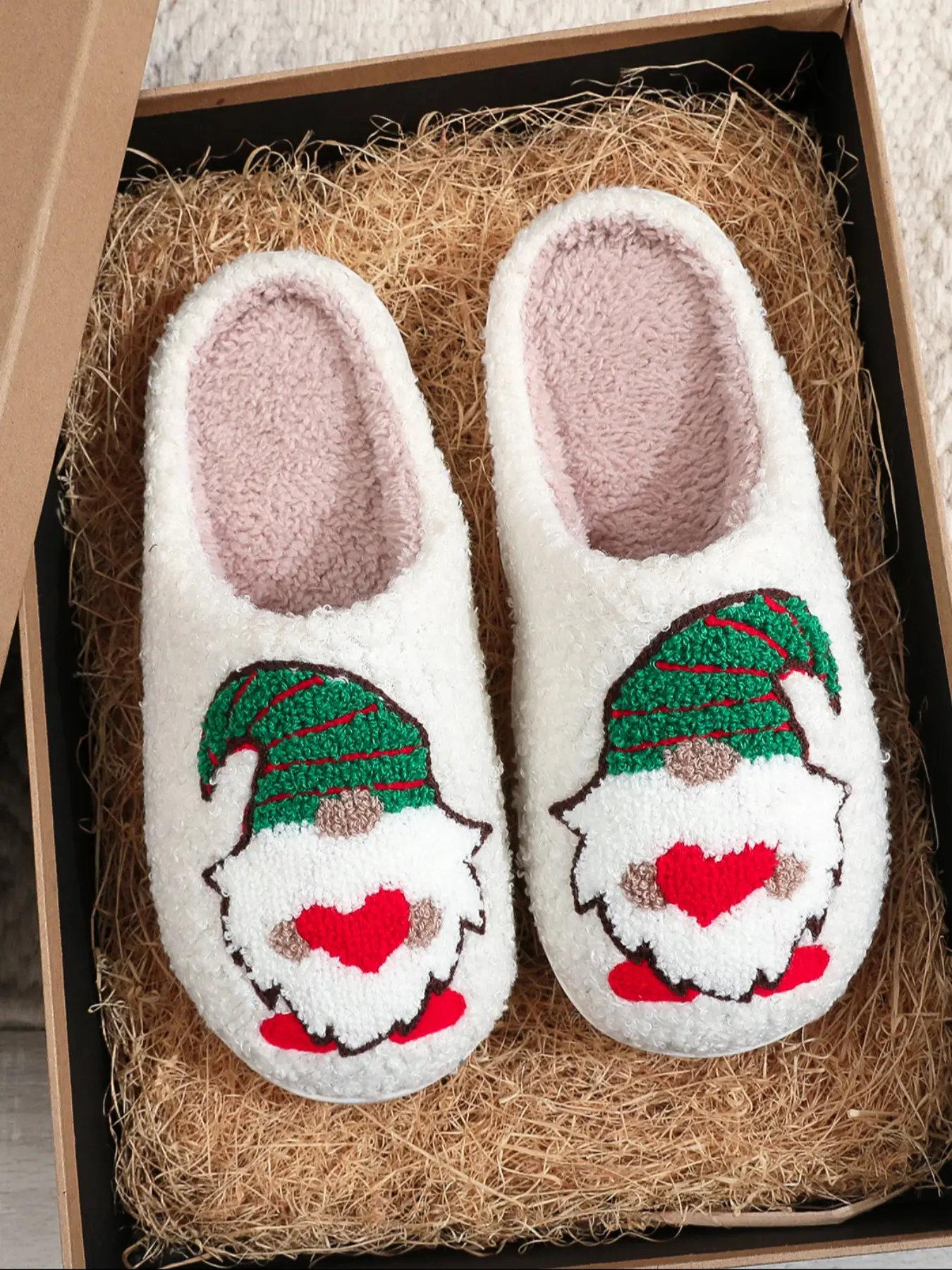 Soft Plush Christmas Slippers, Embroidered Genie Elf Genome Design, Warm Indoor Outdoor Shoes, Fall Winter Gift Idea, Unisex, Home Slippers, Fuzzy House Shoes