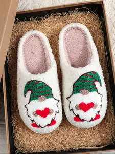Soft Plush Christmas Slippers, Embroidered Genie Elf Genome Design, Warm Indoor Outdoor Shoes, Fall Winter Gift Idea, Unisex, Home Slippers