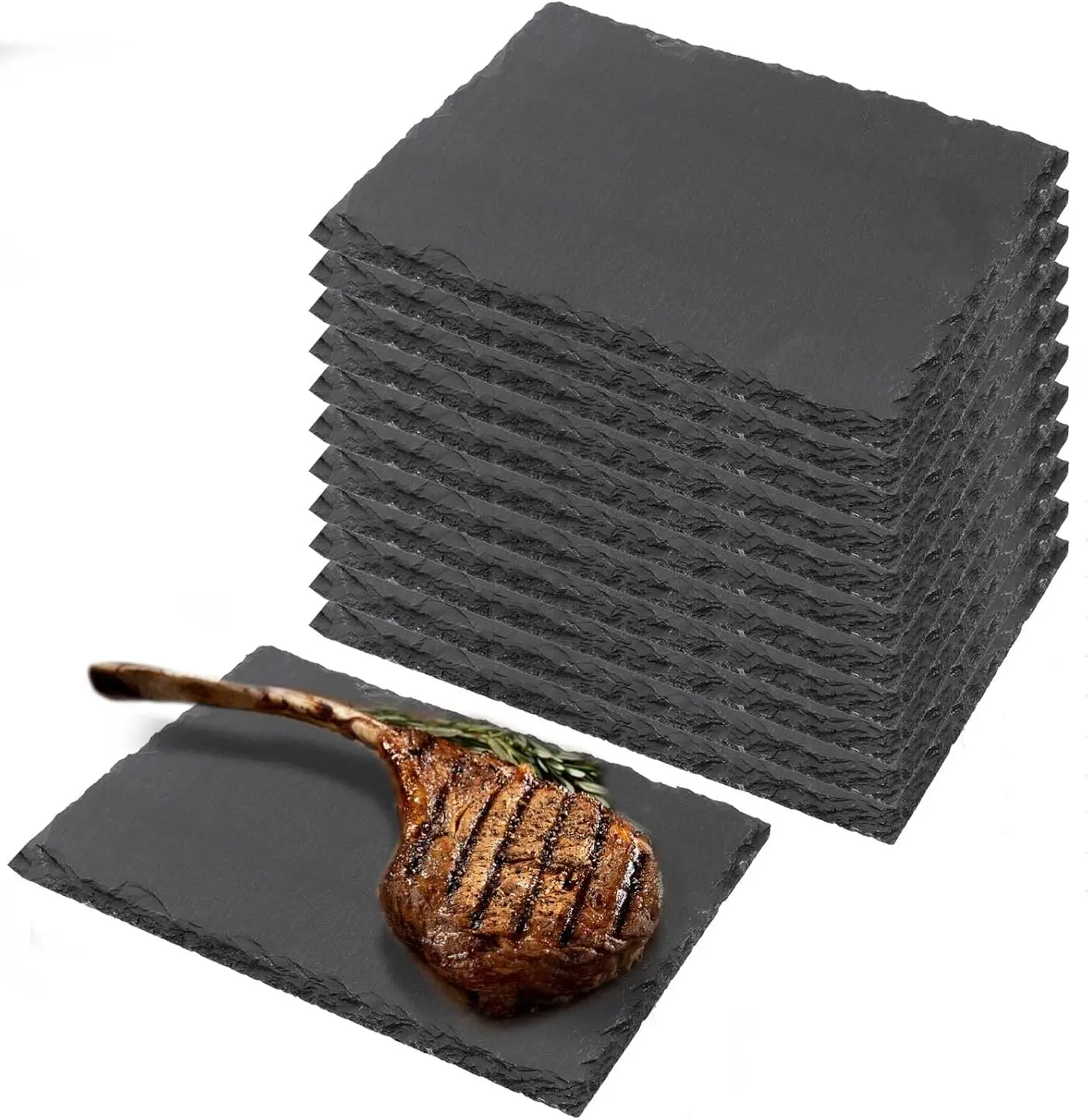 12 Pack 9 x 6 Inch Black Slate Cheese Board, Slate Stone Serving Tray Slate Plates for Food, Sushi, Steak and Charcuterie