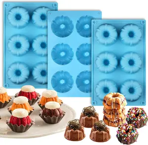 Mini Fluted Tube Pan Silicone 6-Cavity(3PCS), Multi-Cavity small Cake Baking Pan, mini moldes para chocoflan