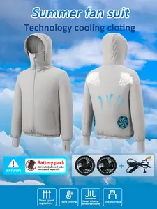 Men's Outdoor Casual Workwear Hooded Long Sleeve Sun Protection Fan Cooling Air Conditioning Suit, One Piece Set
