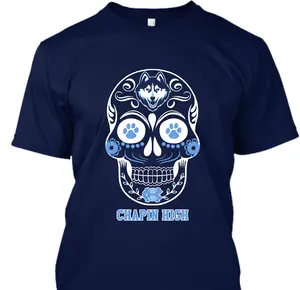 Chapin High School Huskies Sugarskull T-Shirt El Paso TX Navy Blue Tee with Wolf Skull Design