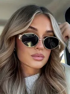 Elegant Retro Metal Frame Women's Glasses, Oval Shape Fashion Eyewear, Casual Style Decorative Lens, All Seasons Accessory