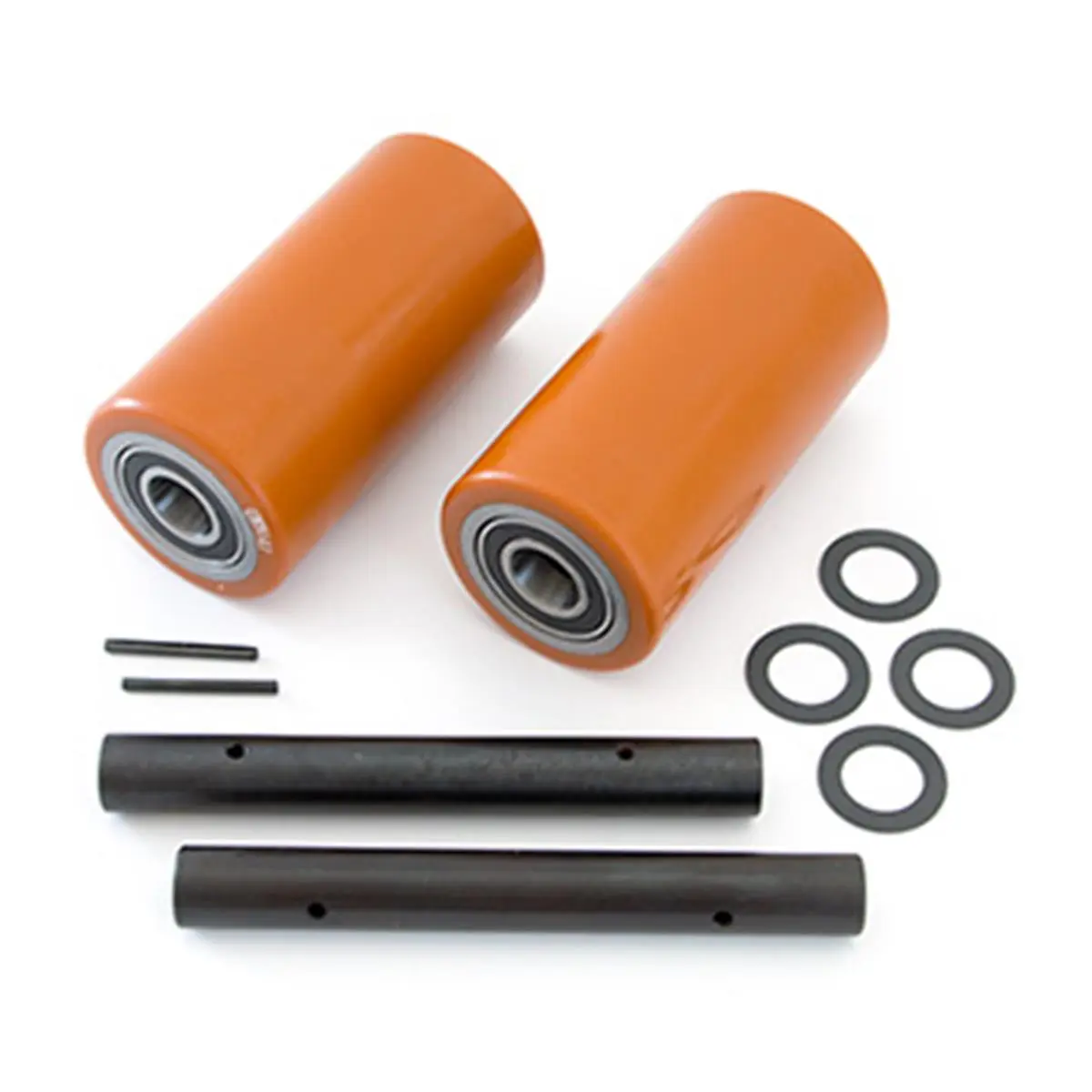 Polyurethane PE 4500 Load Wheel Kit for Electric Pallet Truck - White, 2 Assemblies with Axles, Bearings, Easy-Install Wheels + Parts, Cost-Effective