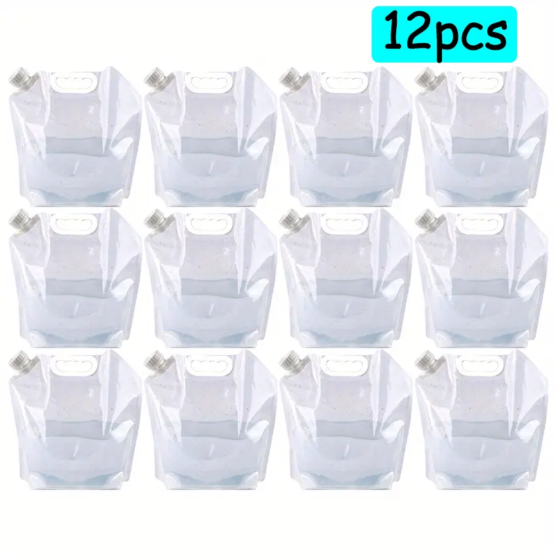 12 Packs Collapsible Water Containers, 1.3 Gallon BPA Free Food Grade Water Storage Bags, Leak-Proof & Reusable Bag for Camping, RV, Hiking & Home Backup