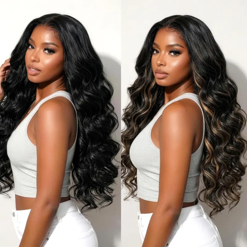 Teslal Hair Highlight Body Wave Wear It and Go Glueless Wig Pre Cut HD Lace 6X6 T-Part Lace Front Wigs 220% Density Pre Plucked Beginner Friendly for Women