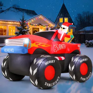Oneamg 7 FT Long Christmas Inflatables Santa Claus Outdoor Decorations Blow Up Yard Snowman with Presents on Truck with Built-in LEDs for Garden Lawn Indoor Party Décor