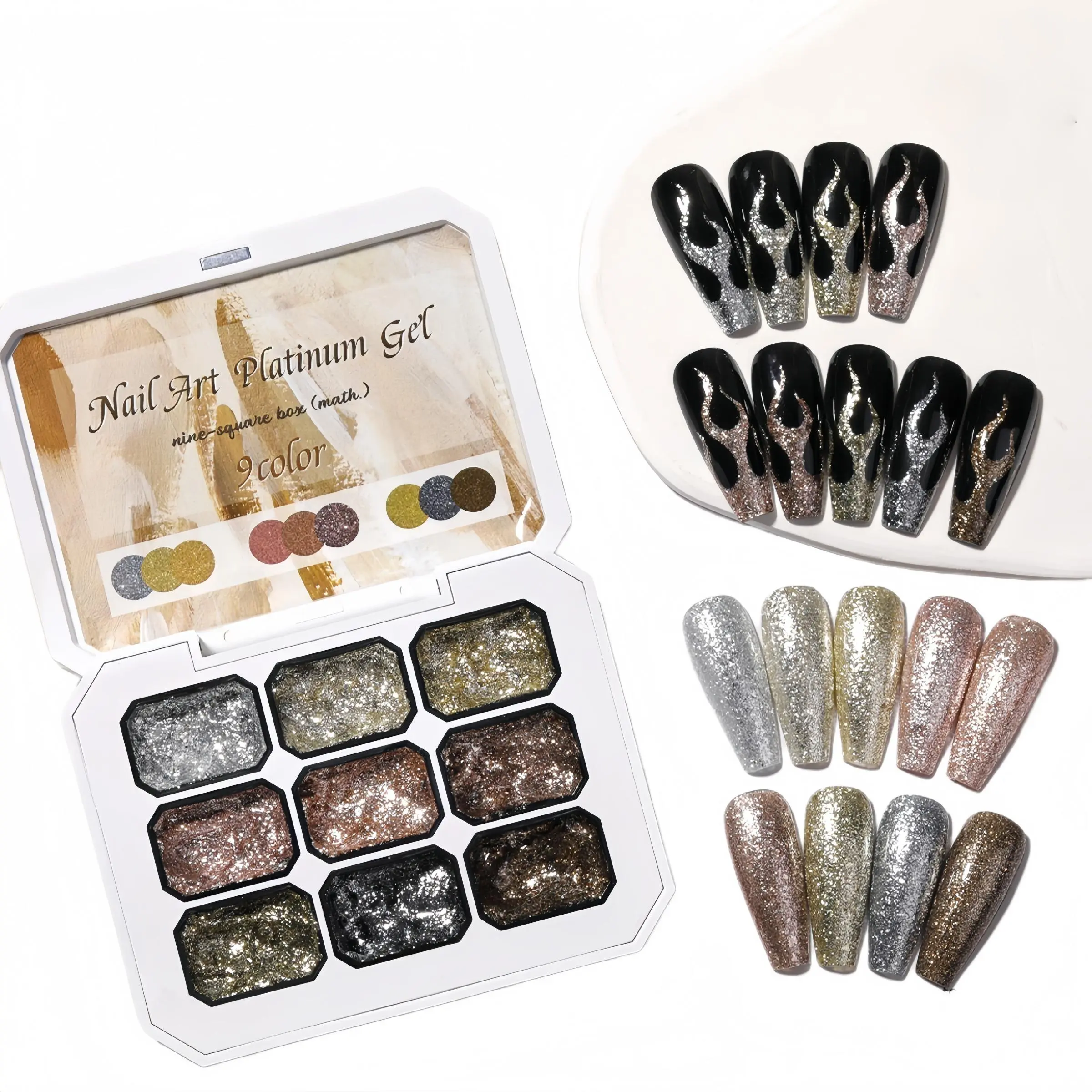 Metallic Glitter Nail Gel, Nail Polish Chrome Finish, High-Density Platinum Gel Set, Sparkling Nail Art Gel for Nails Flat Painting, Semi-Permanent Manicure, UV LED Salon DIY, Glitter Decorative Nails, Nail Design, Metallic Sparkle