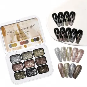 Metallic Glitter Nail Gel, Nail Polish Chrome Finish, High-Density Platinum Gel Set, Sparkling Nail Art Gel for Nails Flat Painting, Semi-Permanent Manicure, UV LED Salon DIY, Glitter Decorative Nails
