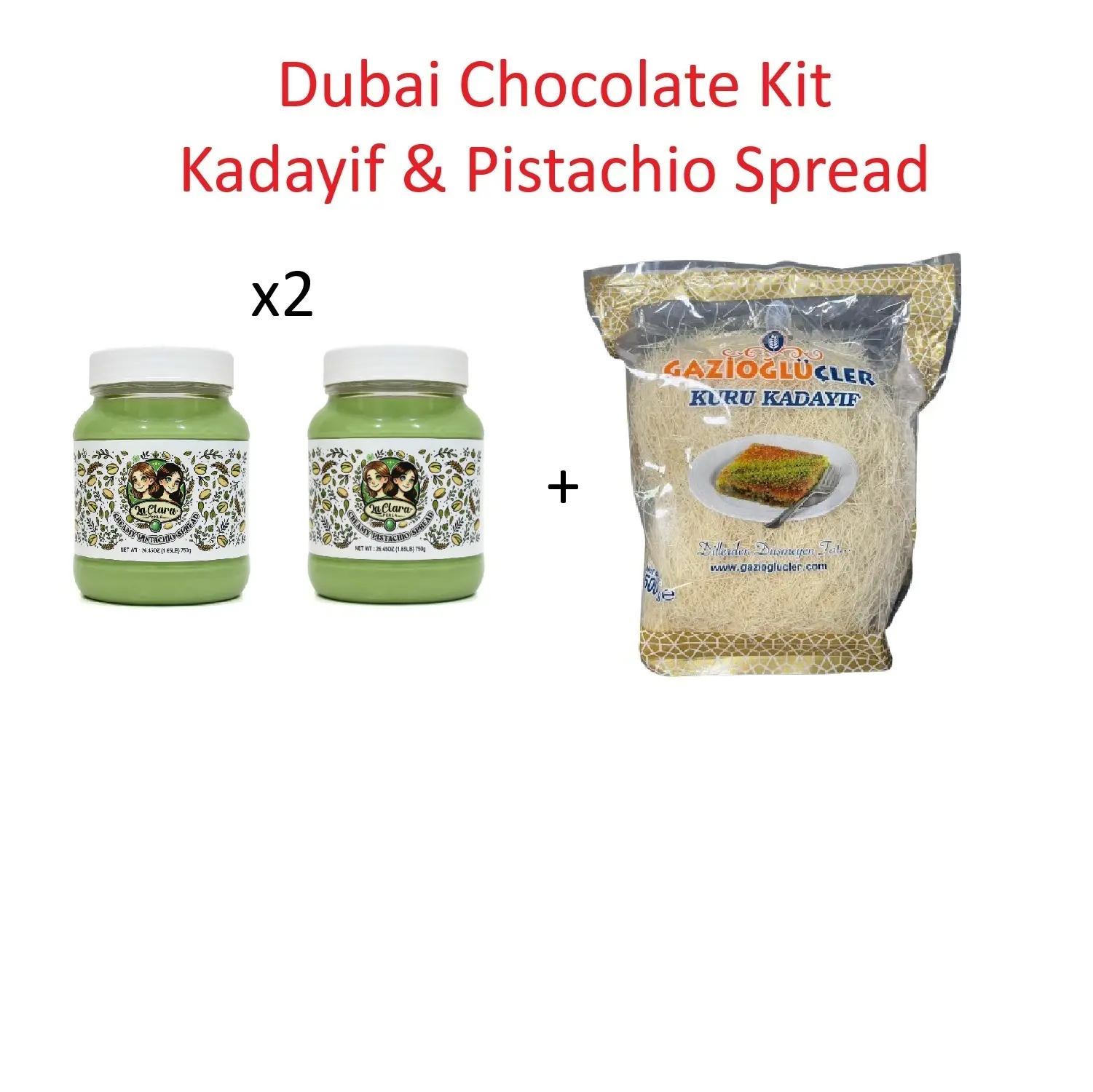 Dubai Chocolate Combo Kit - Creamy Pistachio Spread 1500G - Kadayif/Kataifi 500G
