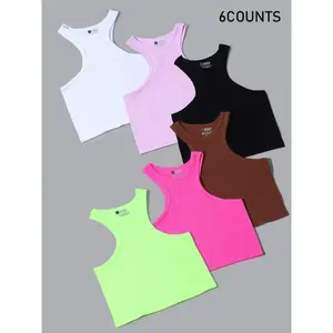 Women's Solid Round Neck Ribbed Crop Sports Vest, Quick Drying Breathable Comfortable Crop Sports Tank Top for Yoga Gym Workout Running, Ladies Sportswear for All Seasons