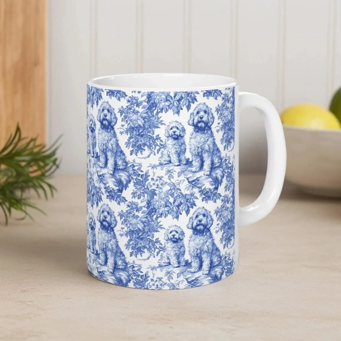 [Sale off up to 50%] Goldendoodle French Toile de Jouy Mug - Elegant Blue Toile Coffee Cup for Doodle Moms, Doodle Dog Lover Gifts, Goldendoodle Lovers Tea Cup, 11oz & 15oz ceramic mug