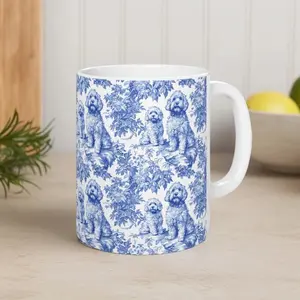 [Sale off up to 50%] Goldendoodle French Toile de Jouy Mug - Elegant Blue Toile Coffee Cup for Doodle Moms, Doodle Dog Lover Gifts, Goldendoodle Lovers Tea Cup, 11oz & 15oz ceramic mug
