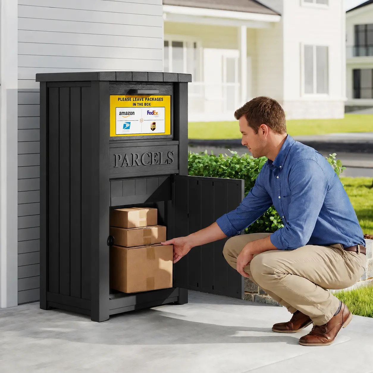 RIWENGO Outdoor Package Delivery Box Anti Theft Waterproof Lockable Secure Parcel Drop Box for Porch House Curbside Outside Storage