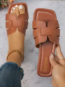 Vintage H-Shape Square Toe Sandals, Minimalist Sandals, Simple Outdoor Slippers, Summer Commute Casual Women's Shoes, Comfortable and Stylish, Chic Summer Footwear, Trendy Sandals